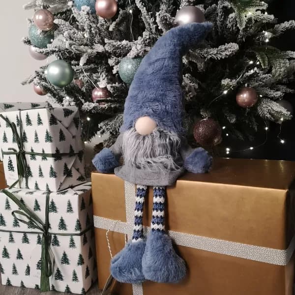 Image of 62cm Battery Operated Plush Blue Gonk Santa Christmas Decoration with LED Nose and Dangly Legs