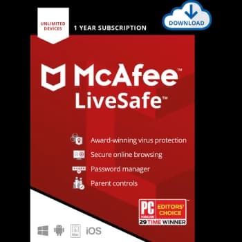 Image of McAfee LiveSafe 2018 MLS00UAOURDD Software