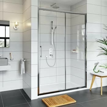 Image of Adler 8mm framed sliding shower door 1700mm - Silver - Mode