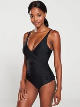 Image of Pour Moi Wrap Over Control Suit - Black, Size 10, Women
