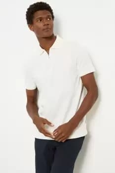 Image of Mens Slim Fit Plain Zip Polo - Ecru - M