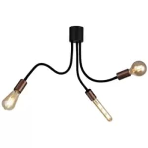 Image of Flexible Semi Flush Ceiling 3 Light E27, Satin Black, Brushed Copper - Luminosa Lighting