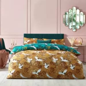 Image of Furn. Demoiselle Mustard and Teal Duvet Cover and Pillowcase Set Mustard