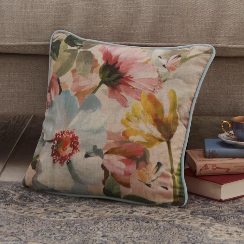 Image of Appletree 'Serenity' Velvet Filled Cushion Duck Egg Blue
