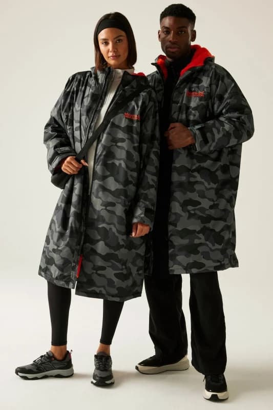 Image of Regatta Mens Adult Waterproof Fleece Lined Robe Jacket L - Chest 41-42' (104-106.5cm) Grey Black Camo RUW007-1C3-L