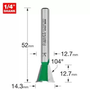 Image of Trend CRAFTPRO Dovetail Jig Router Cutter 14.3mm 12.7mm 1/4"