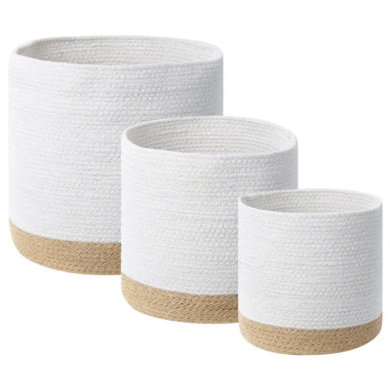 Image of Beliani Set Of 3 Baskets Basima Cotton White