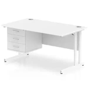 Image of Impulse 1400 Rectangle White Cant Leg Desk White 1 x 3 Drawer Fixed