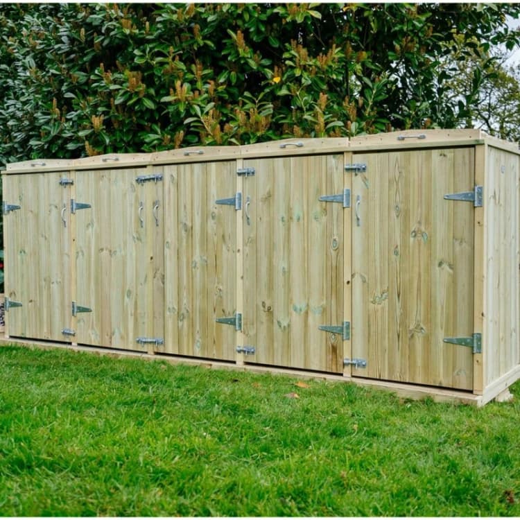 Image of Buttercup Farm Shireburn Quintet Wheelie Bin Store, Fits 4x 180L/240L & 1x 140L Bin in Brown Brown Unisex