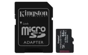 Image of Kingston Industrial microSD 64GB C10 A1 pSLC Card + SD Adapter