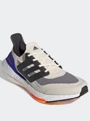 Image of adidas Ultraboost 21 Shoes, White/Grey/Orange, Size 10.5, Men