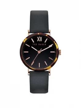 Image of Ted Baker Black and Tortoise Shell Case Dial Black Leather Strap Ladies Watch, One Colour, Women