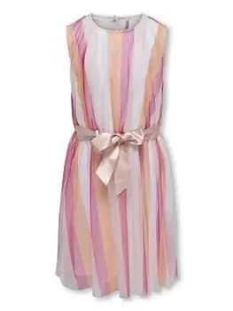 Image of Only Kids Girls Stripe Tulle Dress - Cloud Dancer, White, Size 11-12 Years, Women