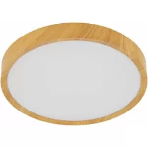 Image of Loops - Flush Ceiling Light Colour Natural Wood Look Shade White Plastic Bulb LED 16.8W