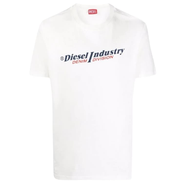 Image of Diesel Industry Denim Logo White T-Shirt White