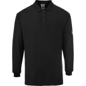 Image of Portwest FR10BKRS - sz S Flame Resistant Anti-Static Long Sleeve Polo Shirt - Black - Black