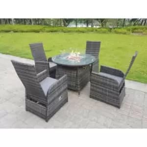 Image of Fimous 4 Seater Rattan Outdoor Gas Fire Pit Dining Table Complete Set with Heater and Reclining Table