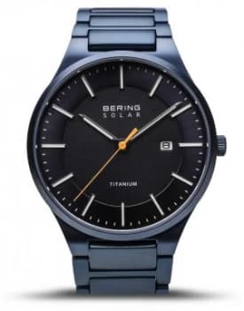 Image of Bering Mens Titanium Brushed Blue Blue Titanium Strap Watch