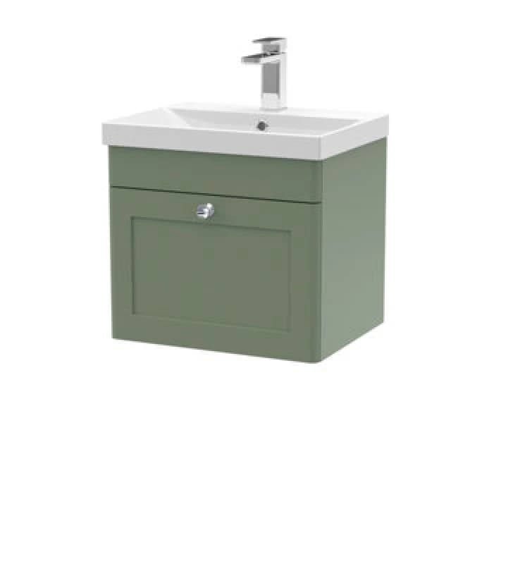 Image of nuie 500mm Wall Hung 1 Drawer Vanity & Basin 3 - Satin Green CLC891E