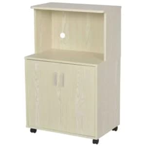 Image of HOMCOM Particle Board Kitchen Pantry Cupboard Kitchen Microwave Cabinet W/Rolling Wheels, 97H x 60.4W x 40.3Dcm, Oak