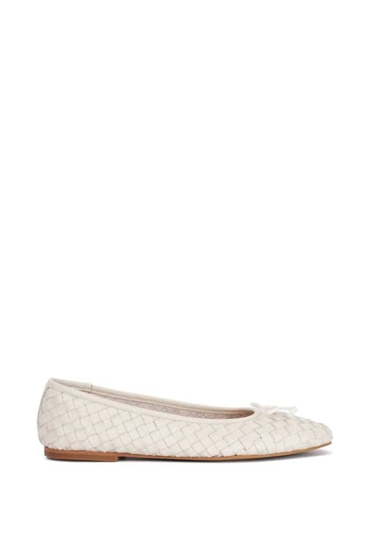 Image of Dune London Womens Wide Fit 'Heat' Leather Ballet Pumps in Ecru Size: 7 Ecru Female 7