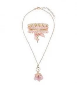 Image of Monsoon Girls Valentina Ballerina Pom Necklace & Bracelets Set - Pink