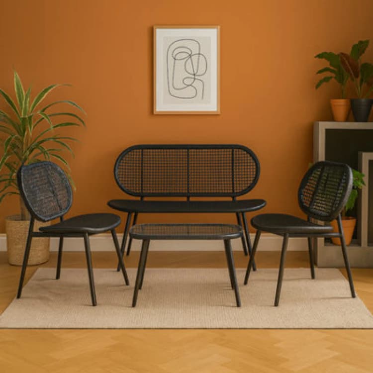 Image of Home Republic Rattan Garden Set With Sofa, Chairs And Table Black 4 Piece