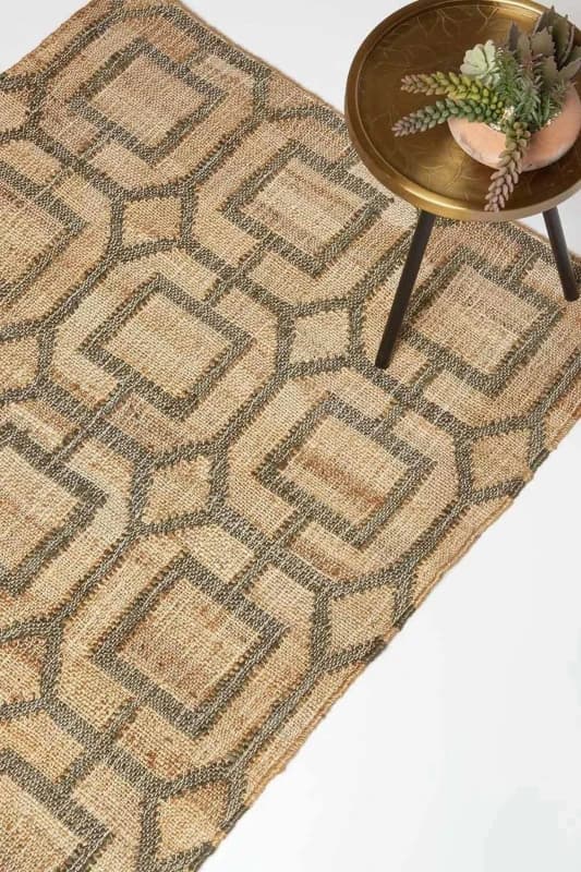 Image of Homescapes Tiran Brown Geometric Handwoven Jute Rug Size: 66cm x 200cm Brown Unisex 66cm x 200 cm