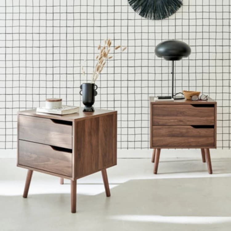 Image of sweeek Pair Of Walnut Bedside Tables With Wood Effect Brown