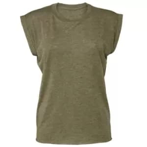 Image of Bella + Canvas Womens/Ladies Flowy Rolled Cuff Muscle T-Shirt (L) (Heather Olive)