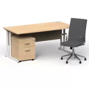 Image of Impulse 1600/800 White Cant Desk Maple + 2 Dr Mobile Ped & Ezra Grey