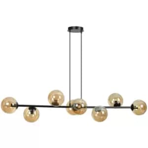 Image of Emibig Rossi Black Globe Pendant Ceiling Light with Amber Glass Shades, 8x E14