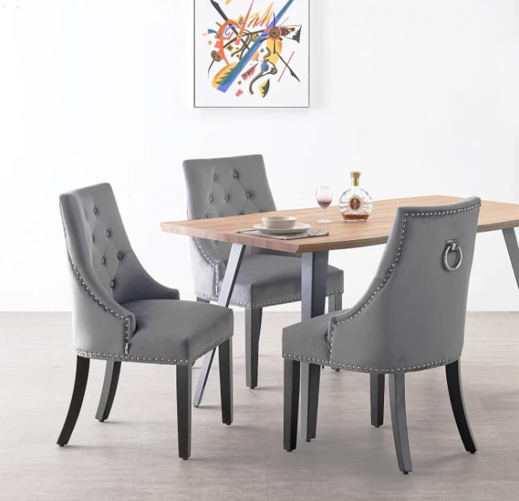 Image of Life Interiors Life Interiors Single Velvet Dining Chair Ergonomic Scoop Knockerback & Button Tufted Wood Legs in Dark Grey Dark Grey One Size Unisex