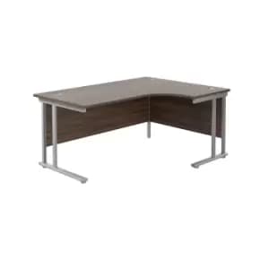 Image of Twin Upright Right Handed White Frame Radial Desk with Pedestal - 1800mm - Dark Walnut