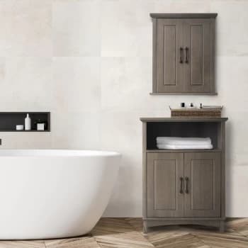 Image of Teamson Home - Russell Wooden Bathroom Free Standing Storage Cabinet Unit 33cm x 66cm x 87 Salt Oak EHF-F0013 - Salt Oak