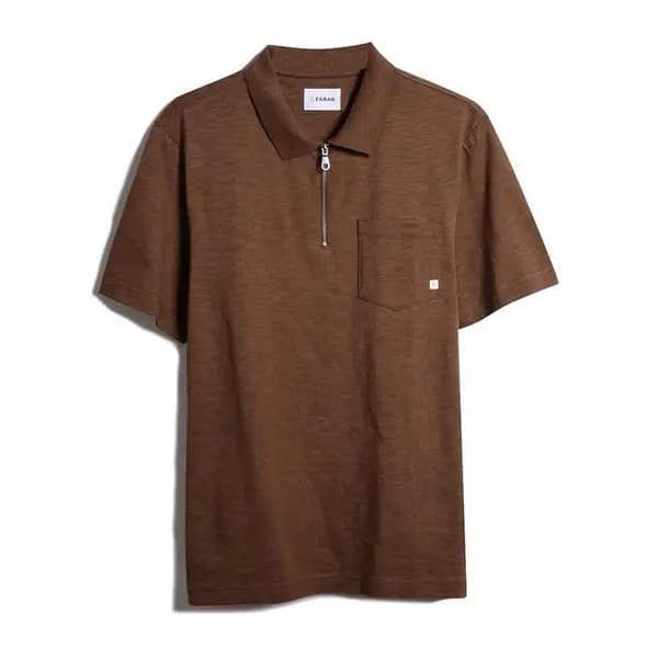 Image of Farah Chancery Zip Sn99 Short Sleeve Polos Small Blue 54686418350