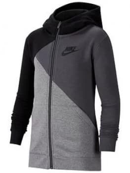 Image of Nike Sportswear Older Boys Core Amplify Full Zip Hoodie, Black/Grey, Size S, 8-10 Years