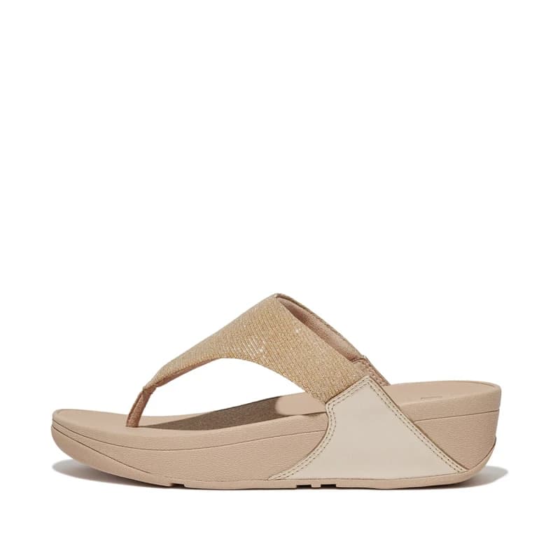 Image of Fitflop Womens Lulu Shimmerlux Toe Post Sandals UK Size 4 (EU 37) Latte Beige FIT084-LATTEB-4