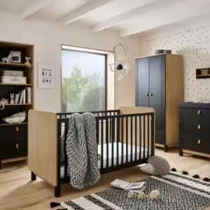 Image of Cuddleco Rafi 4 Piece Nursery Furniture Set - Oak & Black