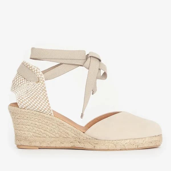 Image of Barbour Womens Juana Wedged Suede and Raffia Espadrilles - UK 6 Beige High Heels female LFO0696BE12 6