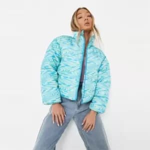 Image of Missguided Swirl Print Puffer Jacket - Blue