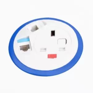Image of Pixel in-surface power module with 1 x UK socket and 2 x RJ45 sockets - dark blue