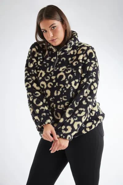 Image of Yours Half Zip Fleece Sweatshirt Black
