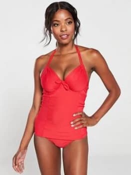 Image of Pour Moi Bali Adjustable Halter Underwired Tankini Top - Red, Size 38G, Women