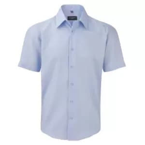 Image of Russell Collection Mens Short Sleeve Tailored Ultimate Non-Iron Shirt (14.5inch) (Bright Sky)