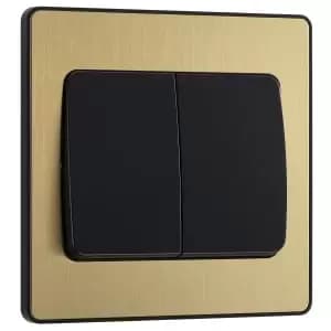 Image of BG Evolve Brushed Brass 20A 16Ax Wide Rocker Double Light Switch - 2 Way