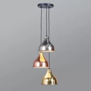 Image of Dion 3 Way Copper, Chrome and Brass Pendant Ceiling Light