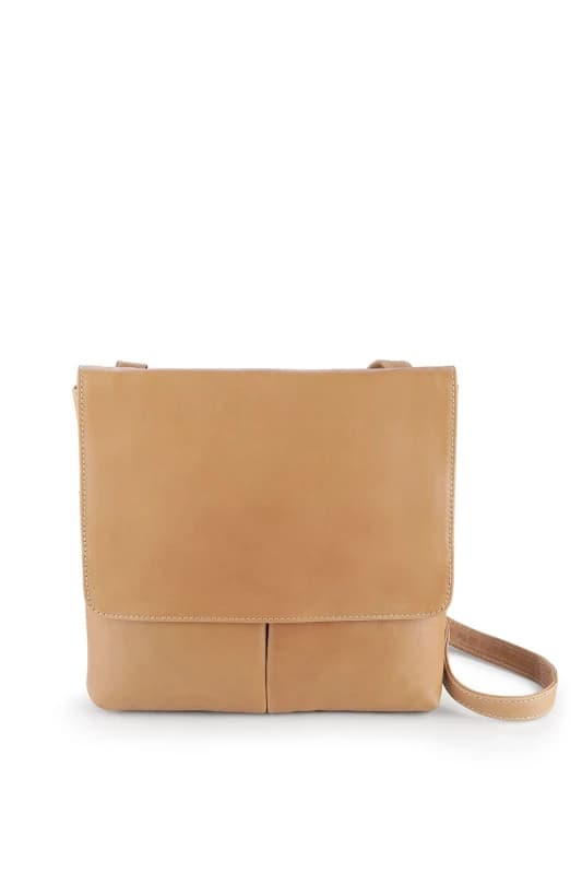 Image of PRIMEHIDE 'Washed Cancun' Leather Flapover Crossbody Bag Light Sand