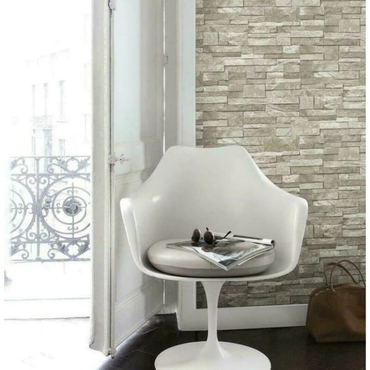 Image of GRANDECO Grandeco - Stone Sandstone Beige Brick Slate 3D Realistic Vinyl Wallpaper A17203 WL-A17203