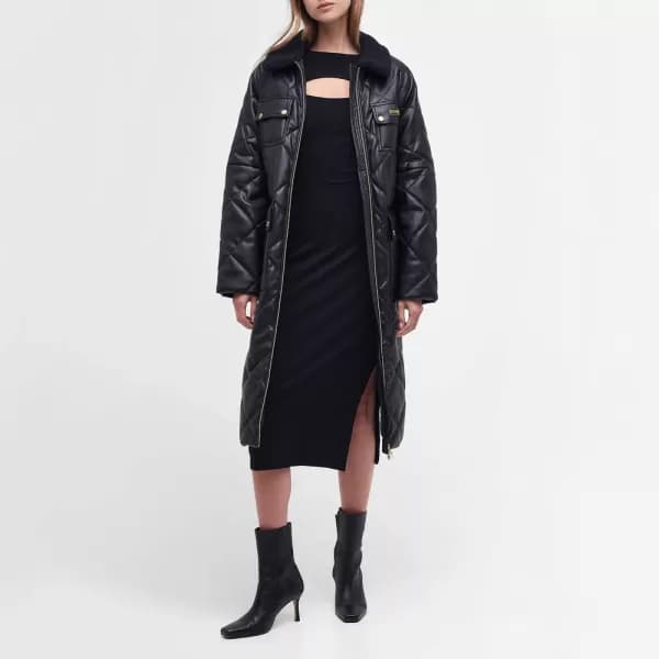 Image of Barbour International Neutron Quilted Faux Leather Jacket - UK 16 Black Coats and Jackets female LQU1706BK11 UK 16